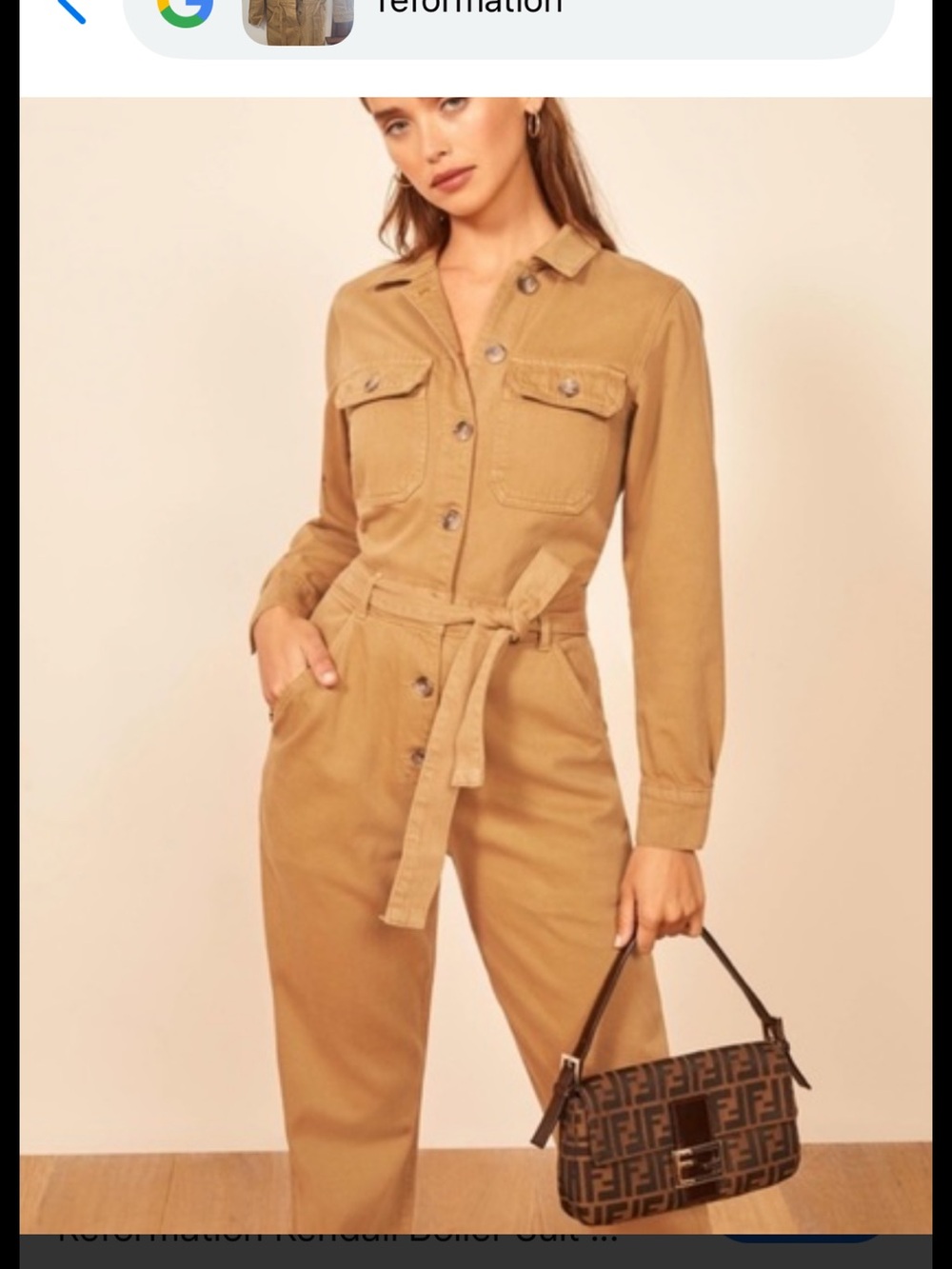 Reformation Tan Utility Jumpsuit with Tie Belt